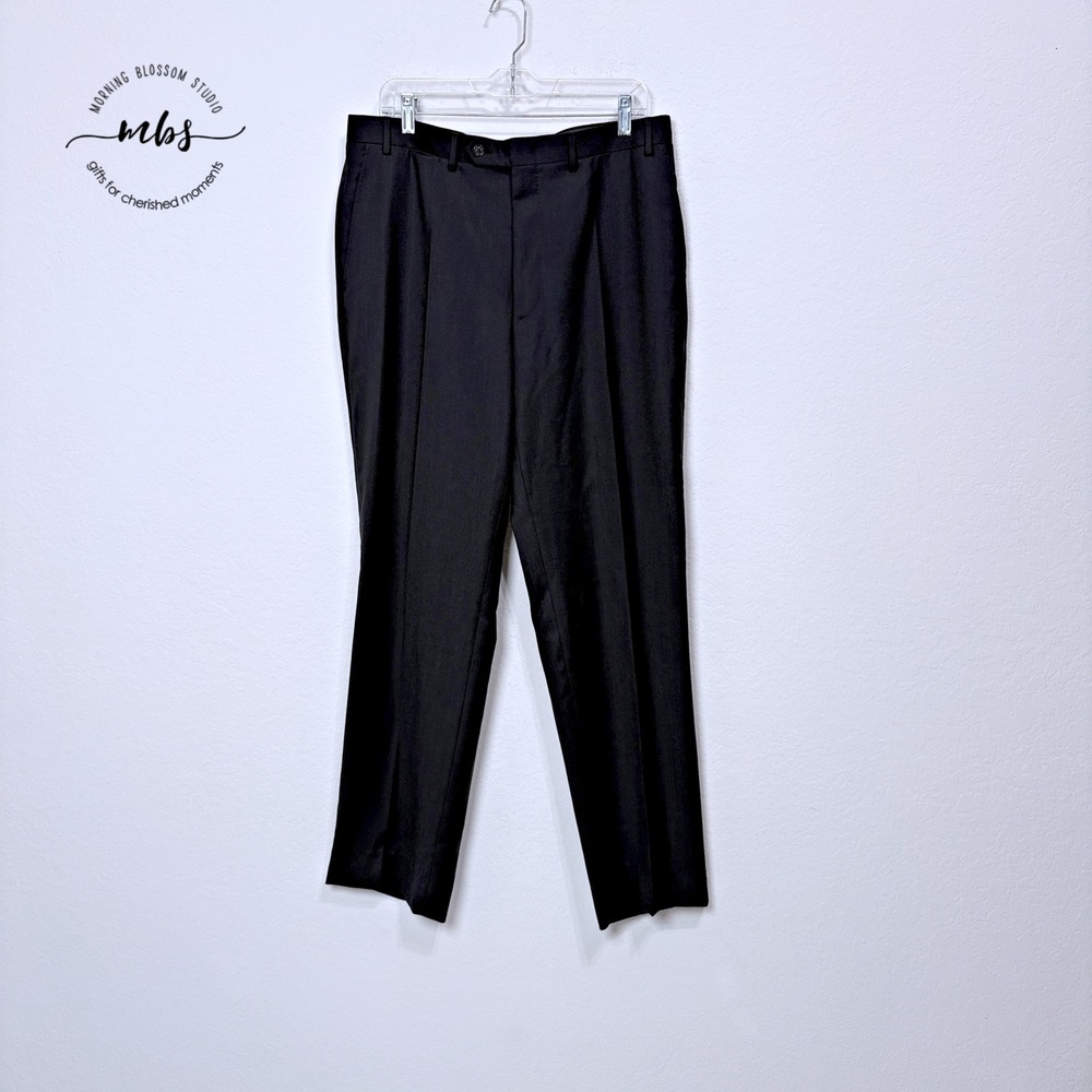 Canali Tessuto Dress Wool Flat Front Straight Leg Pants Dark Gray‎ Men 34